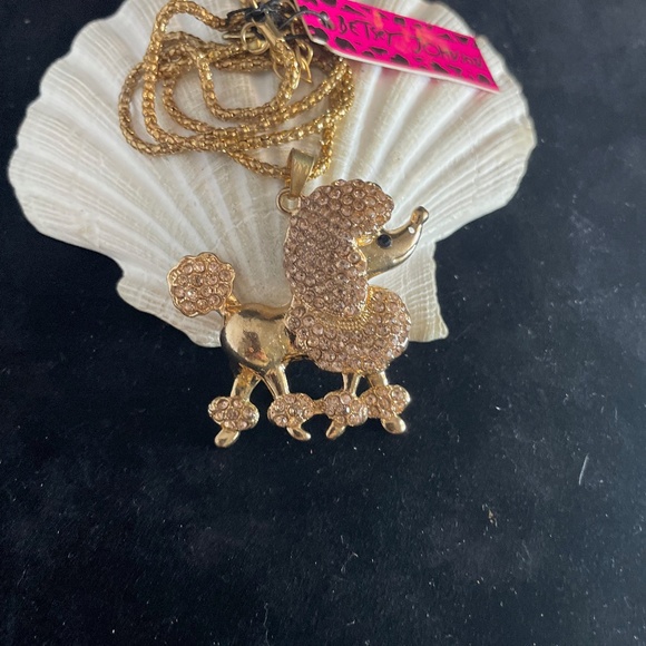 New Betsey Johnson Rhinestone Embellished Gold Dog Poodle Chain Necklace - Picture 5 of 7